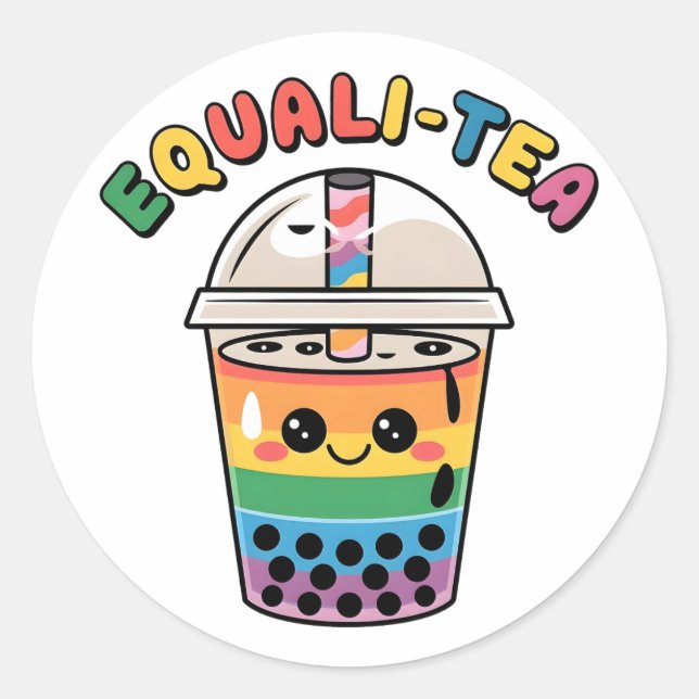 Equali-Tea Funny LGBTQ Bubble Tea Pride Month Classic Round Sticker (Front)
