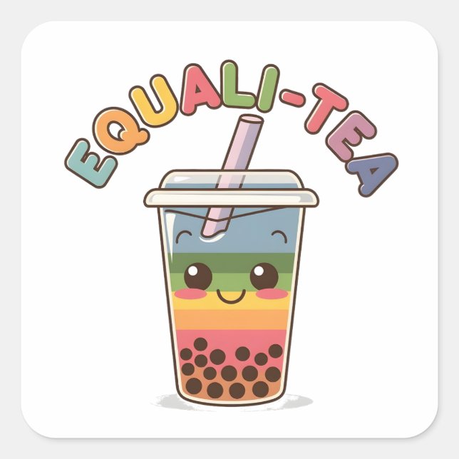 Equali-Tea Funny LGBTQ Bubble Tea Pride Month Square Sticker (Front)