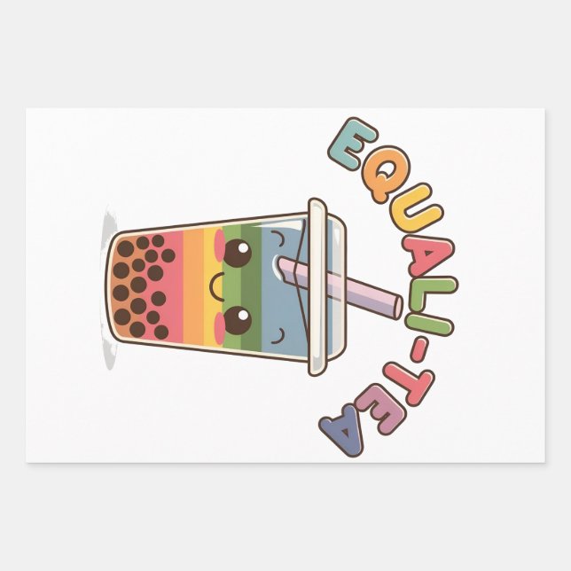 Equali-Tea Funny LGBTQ Bubble Tea Pride Month Wrapping Paper Sheet (Front)