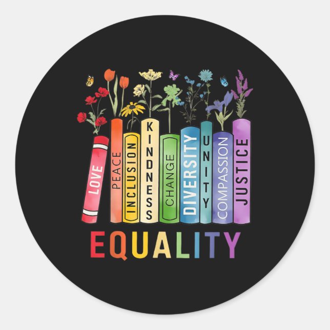 Equality Bookshelf Diversity Inclusion Kindness Ju Classic Round Sticker (Front)