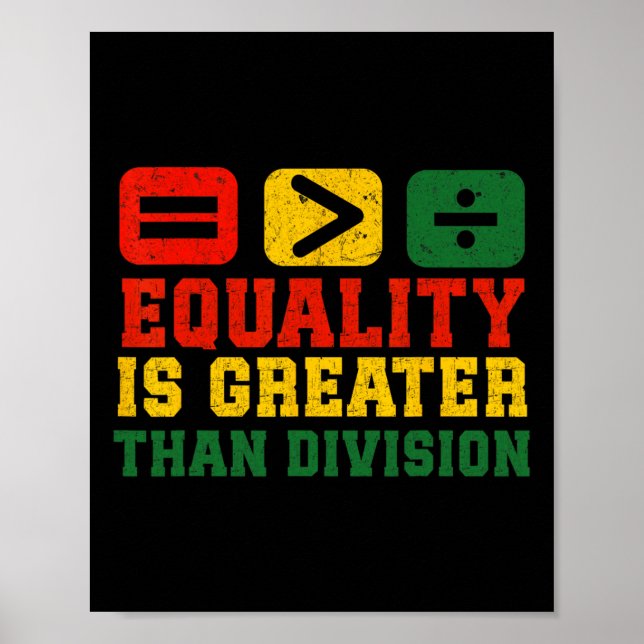 Equality Is Greater Than Division Math Black Histo Poster (Front)