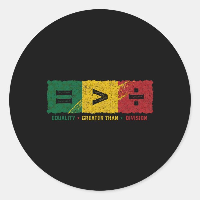 Equality Is Greater Than Division Math Symbols Bla Classic Round Sticker (Front)