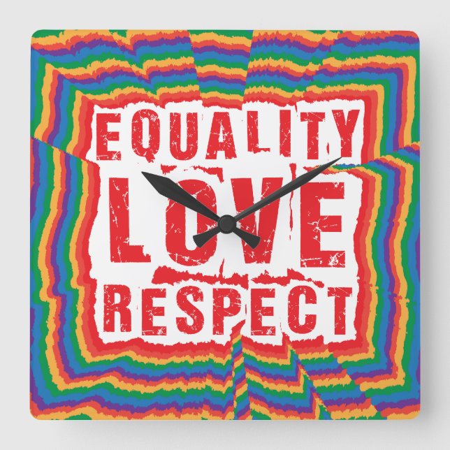 Equality Love and Respect Pride Month Square Wall Clock (Front)