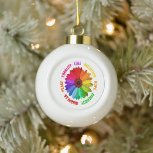 Equality Love Inclusion Hope Diversity Kindness Ceramic Ball Christmas Ornament