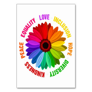 Equality Love Inclusion Hope Diversity Kindness Table Number