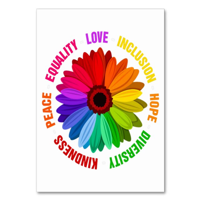 Equality Love Inclusion Hope Diversity Kindness Table Number (Front)