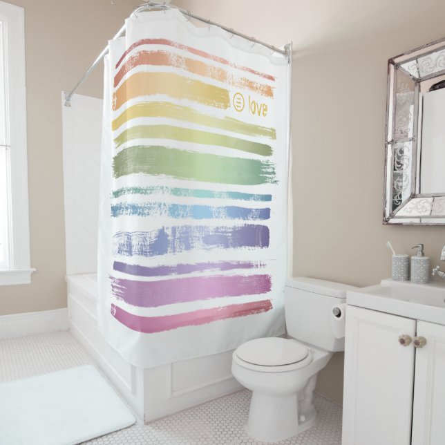 Equality Love Rainbow Brush Strokes LGBTQ ID656 Shower Curtain (In Situ)