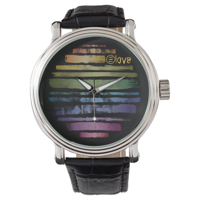 Equality Love Rainbow Brush Strokes LGBTQ ID656 Watch (Front)