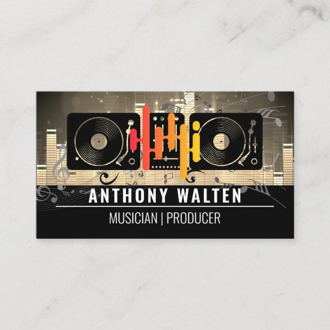 Equalizer Icon | Turntables | Musical Sound Notes Business Card (Front)