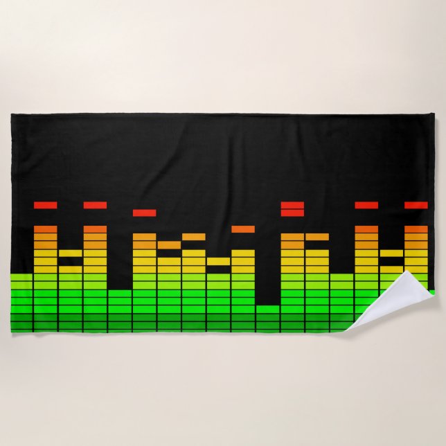 Equalizer Vibes from the Beat of DJ Music Black Beach Towel (Front)
