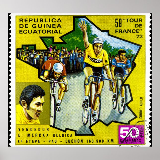 Equatorial Guinea Cyclists Historical Stamp Poster (Front)
