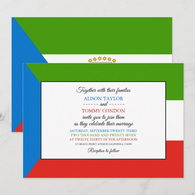 Equatorial Guinea Flag, Equatorial Guinean Wedding Invitation (Front/Back)