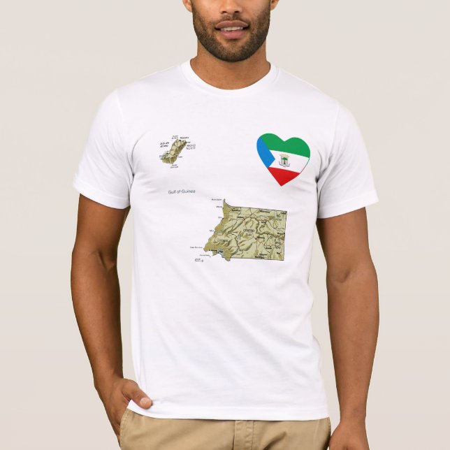 Equatorial Guinea Flag Heart and Map T-Shirt (Front)