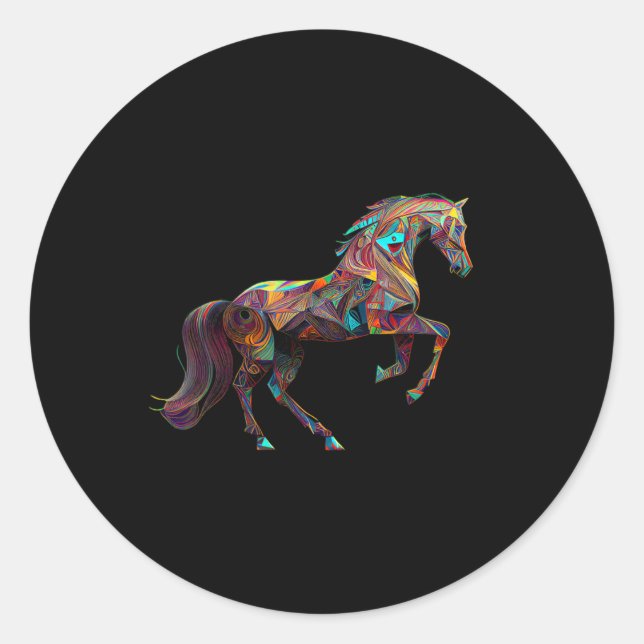 Equestrian Art Colourful Horse Lover Painting Cowg Classic Round Sticker (Front)