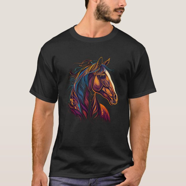 Equestrian Art Colourful Painting Horse Lover Cowg T-Shirt (Front)