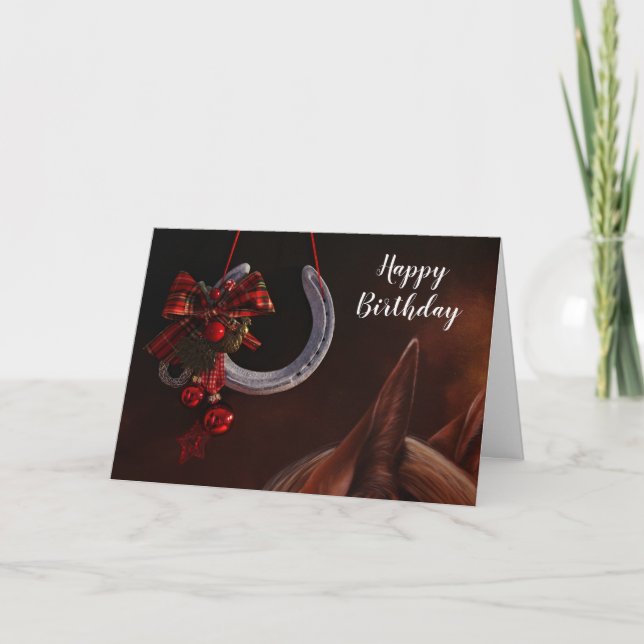 Equestrian Birthday Hanging Horseshoe Photo Card (Front)