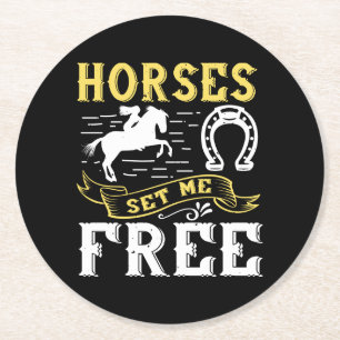 Equestrian Black Horseback Riding Western Horse Round Paper Coaster