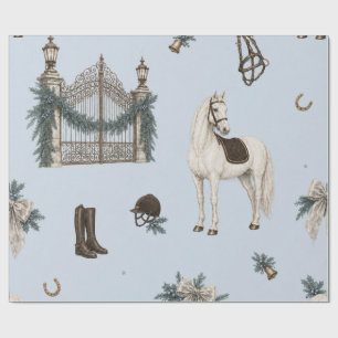 Equestrian Christmas Blue Wrapping Paper