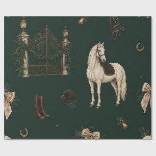 Equestrian Christmas Green Wrapping Paper