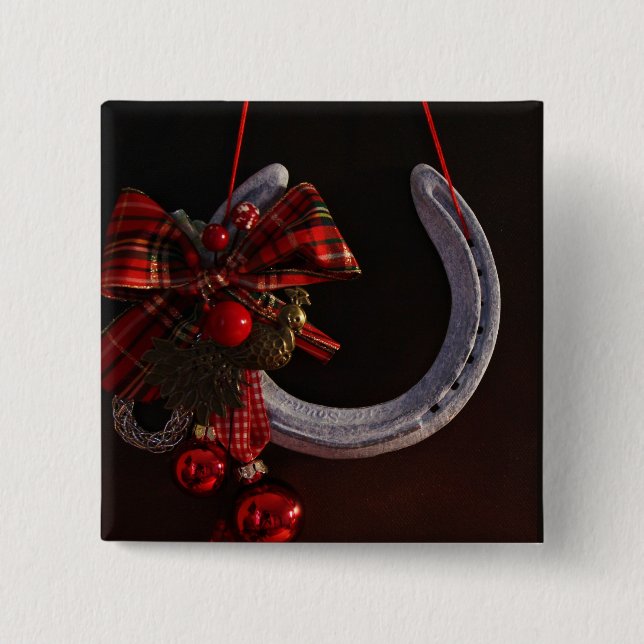 Equestrian Christmas Hanging Horseshoe Photo 15 Cm Square Badge (Front)