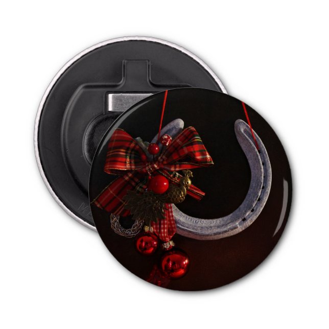 Equestrian Christmas Hanging Horseshoe Photo Bottle Opener (Front)