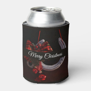 Equestrian Christmas Hanging Horseshoe Photo Can Cooler