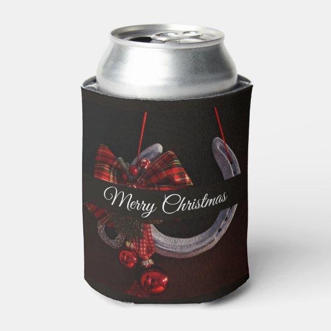 Equestrian Christmas Hanging Horseshoe Photo Can Cooler (Can Front)