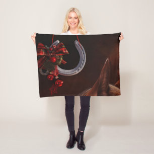 Equestrian Christmas Hanging Horseshoe Photo Fleece Blanket