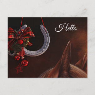 Equestrian Christmas Hanging Horseshoe Photo Hello Postcard