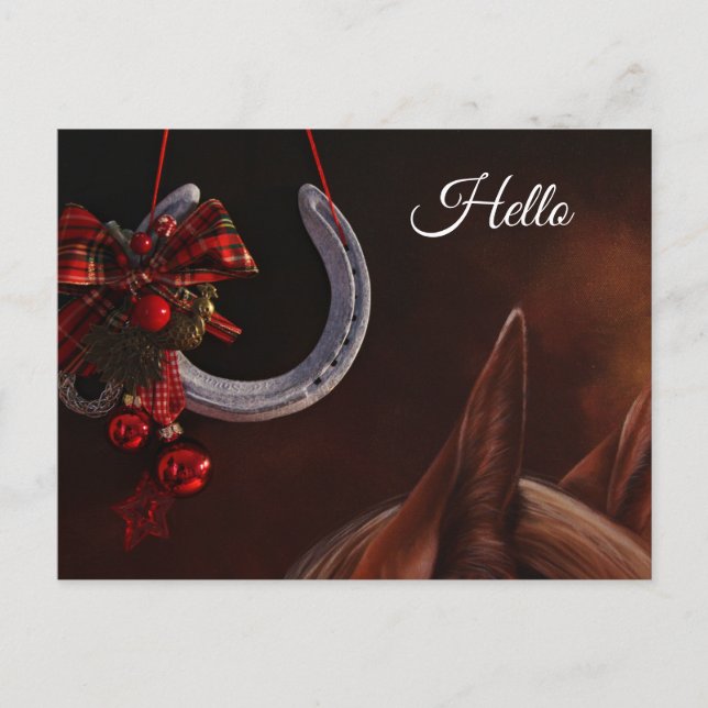 Equestrian Christmas Hanging Horseshoe Photo Hello Postcard (Front)