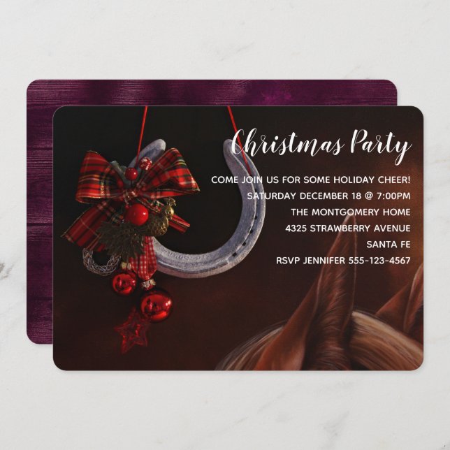 Equestrian Christmas Hanging Horseshoe Photo Invitation (Front/Back)