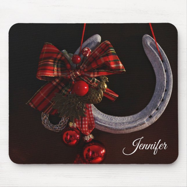 Equestrian Christmas Hanging Horseshoe Photo Mouse Mat (Front)
