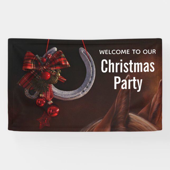 Equestrian Christmas Hanging Horseshoe Photo Party Banner (Horizontal)