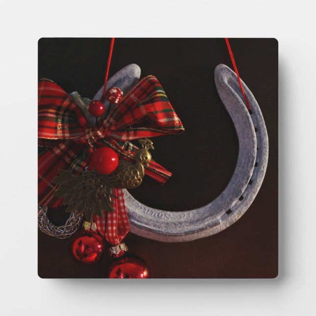 Equestrian Christmas Hanging Horseshoe Photo Plaque (Front)
