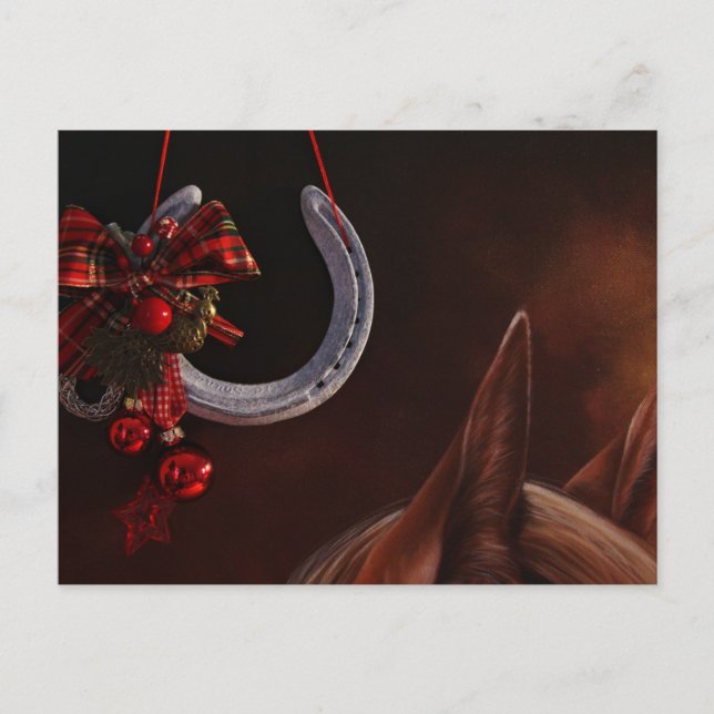 Equestrian Christmas Hanging Horseshoe Photo Postcard (Front)