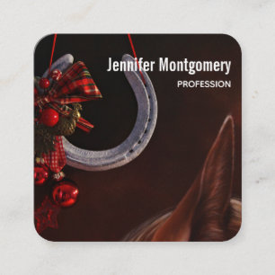 Equestrian Christmas Hanging Horseshoe Photo Square Business Card