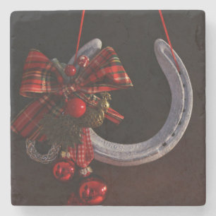 Equestrian Christmas Hanging Horseshoe Photo Stone Coaster