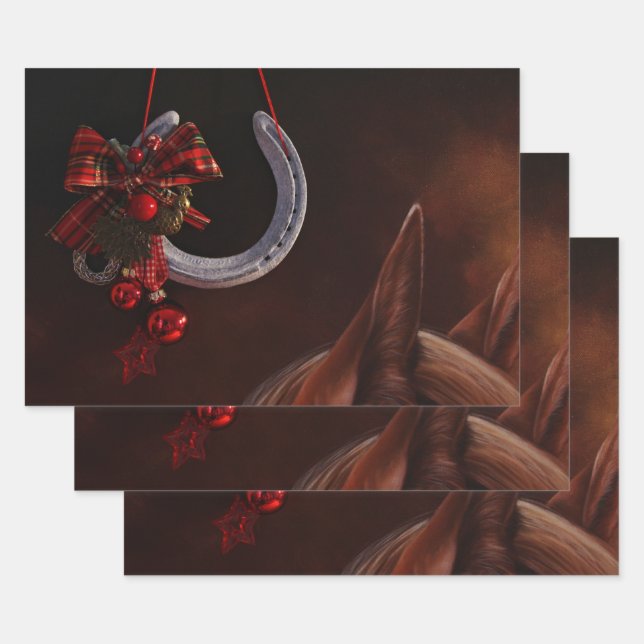 Equestrian Christmas Hanging Horseshoe Photo Wrapping Paper Sheet (Set)