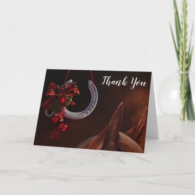Equestrian Christmas Hanging Horseshoe Thank You Card (Front)