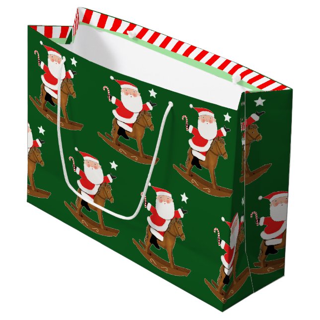 Equestrian Christmas Holiday Large Gift Bag (Front Angled)