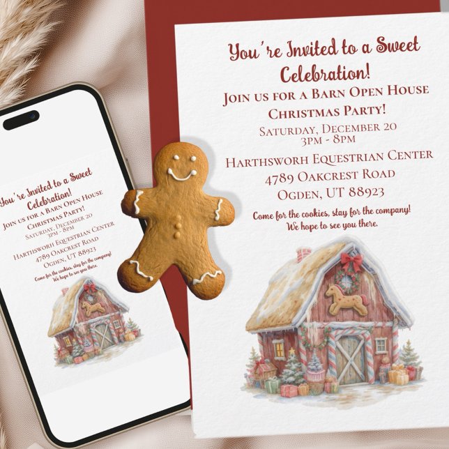 Equestrian Christmas Party  Invitation (Invite your boarders and clients to a festive barn open house with this charming Christmas invite!)