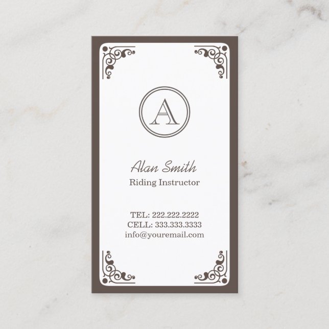 Equestrian Classy Art Deco Framed  Business Card (Front)