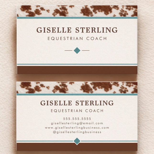 Equestrian Coach Rustic Cowhide Western Business Card (Creator Uploaded)