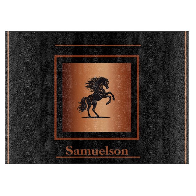 Equestrian Copper-Embellished Personalised Glass Cutting Board (Front)