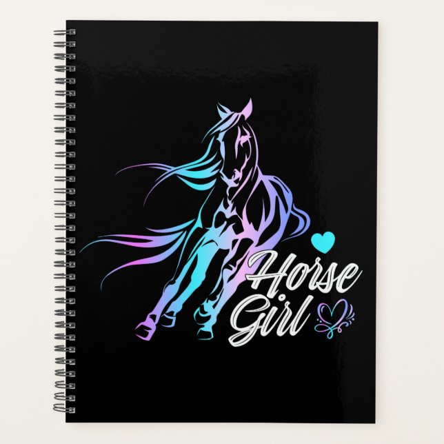 Equestrian Cowgirl Black Horseback Riding Horse  Planner (Front)