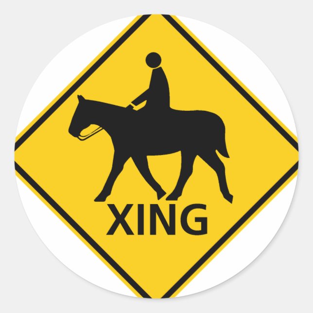 Equestrian Crossing Highway Sign Classic Round Sticker (Front)