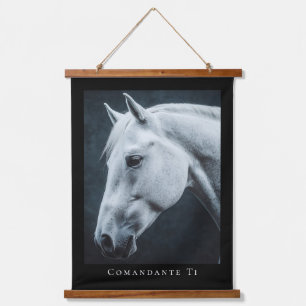 Equestrian Custom Horse Photo Name Black Frame Hanging Tapestry