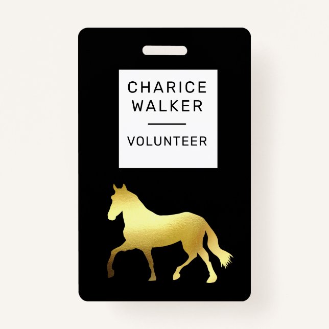 equestrian event horse gold foil monogram name ID badge (Front)