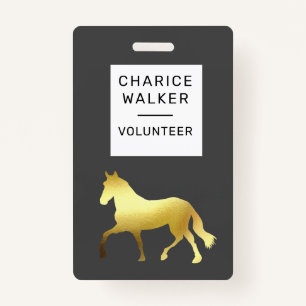 equestrian event horse gold foil monogram name ID badge