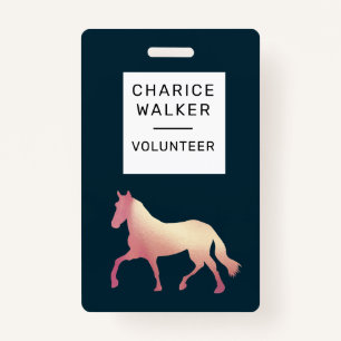 equestrian event rose gold horse monogram name ID badge